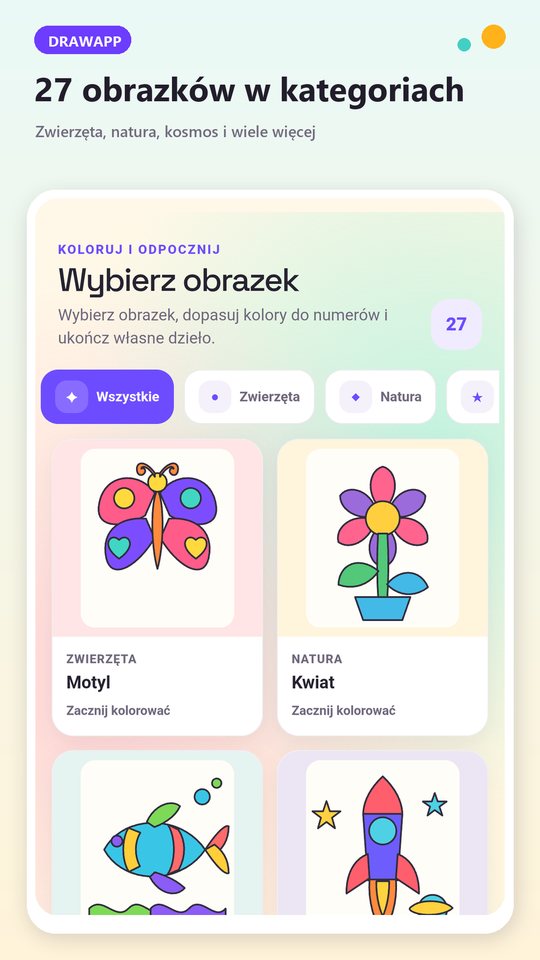 Biblioteka obrazków z filtrami kategorii.