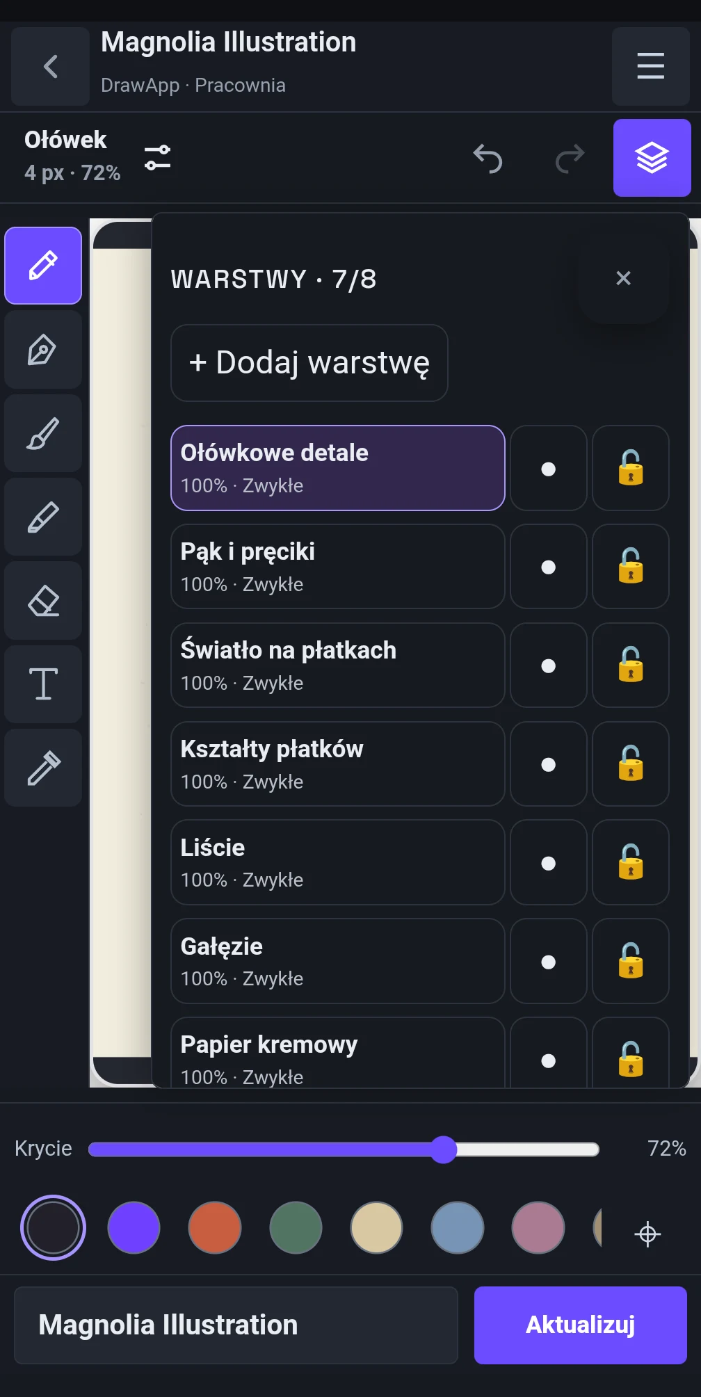 Oddziel szkic, kolor, cienie i detale.