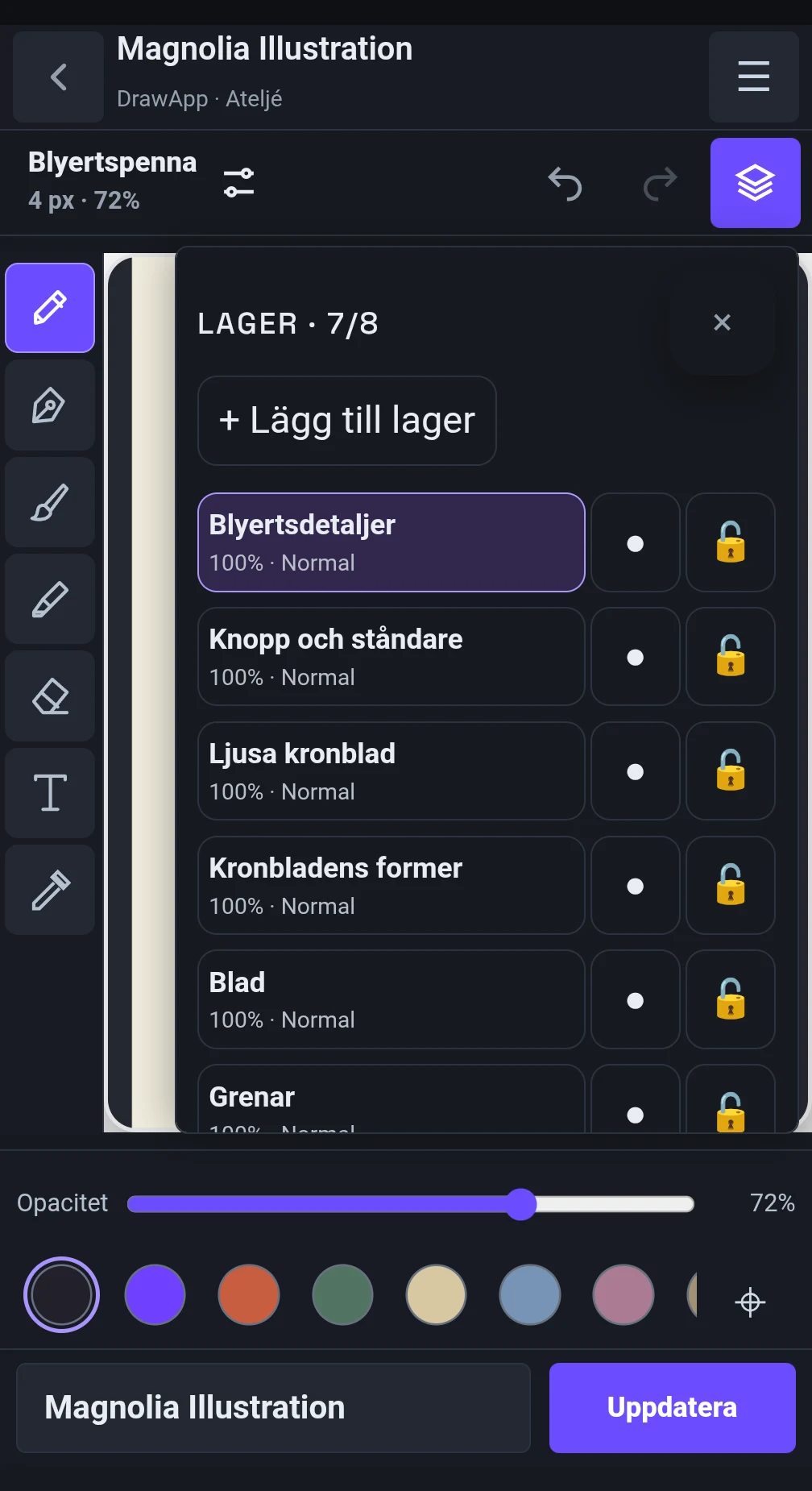 Håll skiss, färg, skuggor och detaljer åtskilda.